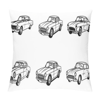 Personality  Classic Car Set Outline Vector Illustration On White Background Pillow Covers