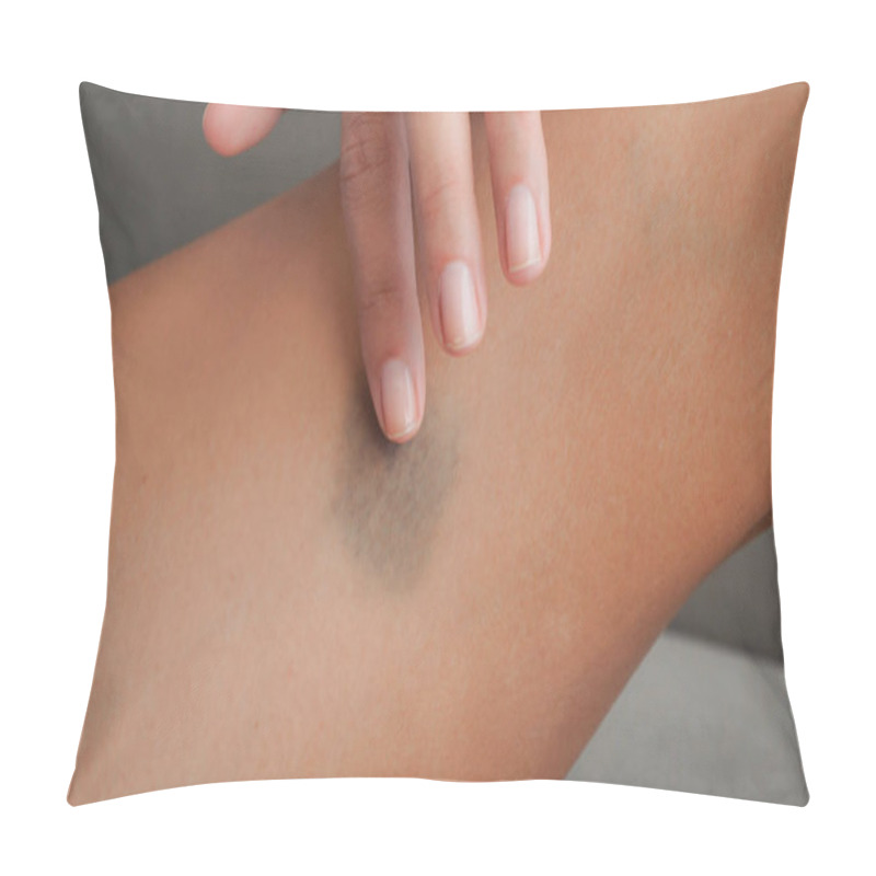 Personality  The Girl Touches The Bruising Area With Her Finger Pillow Covers