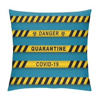 Personality  Warning Covid-2019 Stripes For Design, Banners, Advertisment And Social Media. Vector Yellow And Black Stripes With Warnings. Danger, Biohazard, Coronavirus, Quarantine, Prevention. Pillow Covers
