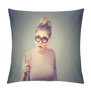 Personality  Angry Woman With Finger Pointing Up Looking Displeased Pillow Covers