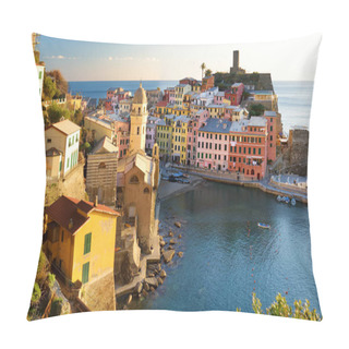 Personality  Colourful Houses And Small Marina Of Vernazza, One Of The Five Centuries-old Villages Of Cinque Terre, Located On Rugged Northwest Coast Of Italian Riviera. Pillow Covers