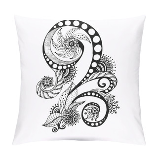 Personality  Henna Paisley Mehndi Doodles Abstract Floral Vector Illustration Design Element. Black And White Version. Pillow Covers
