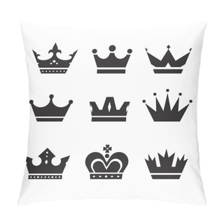 Personality  Crown Vector Icons Set. Crowns Signs Collection. Crowns Black Silhouettes. Design Elements. Pillow Covers