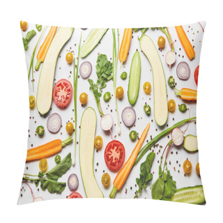 Personality  Top View Of Fresh Sliced Vegetables And Black Pepper On White Background Pillow Covers