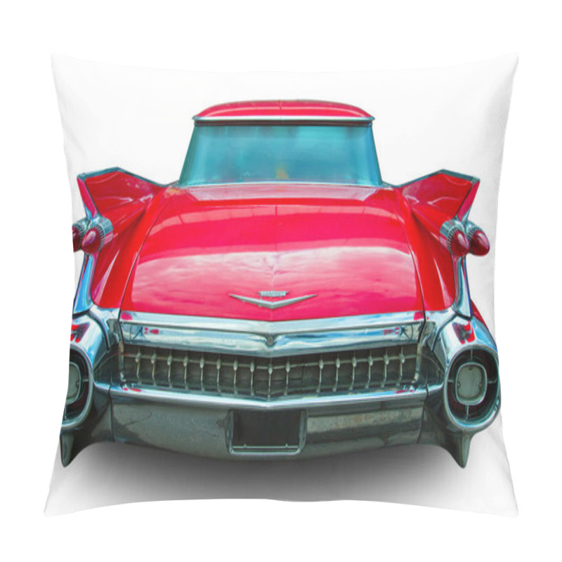 Personality  Classical American Vintage car Cadillac Eldorado 1959 isolated on white background. Back view pillow covers