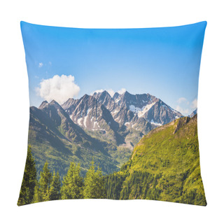 Personality  Beautiful Picture With Trees In The Foreground And High Mountains In The Background Pillow Covers