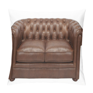 Personality  Image Of A Modern Brown Leather Sofa Over White Background Pillow Covers
