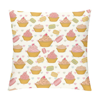 Personality  Cupcakes And Macaroons Seamless Pattern Pillow Covers
