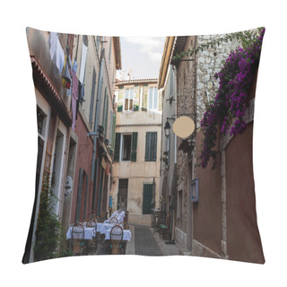 Personality  Cozy Narrow Street With Traditional Houses And Outdoor Cafe In Provence, France Pillow Covers