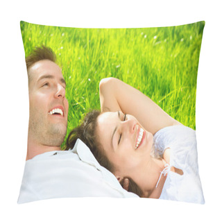 Personality  Young Couple Lying On Grass Outdoor Pillow Covers