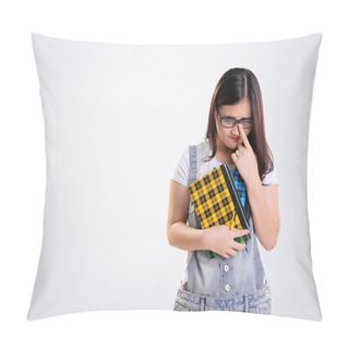 Personality  Awkward Girl Looking Sideways On White Pillow Covers