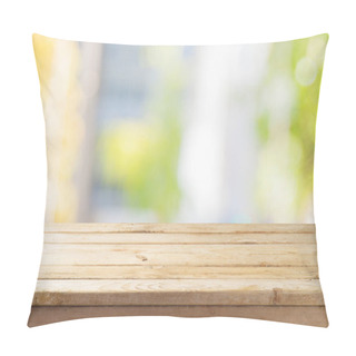 Personality  Empty Wooden Table  Over Abstract Bokeh Background Pillow Covers