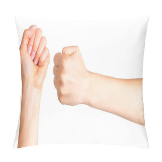 Personality  Set Of Woman Clenched Fist. Concept Of Unity, Fight Or Cooperation Pillow Covers