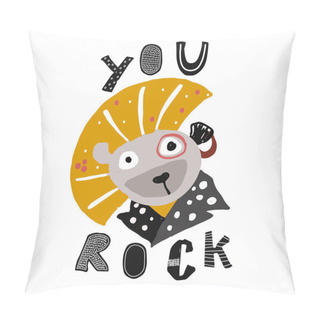 Personality  Hand Drawn Lion In Punk Rock Style. Childish Poster. Cute Illustration For Kids. Pillow Covers