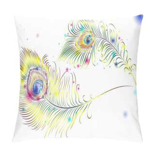 Personality  Beautiful Vector Peacock Feathers On Retro Background With Space For Text. Pillow Covers