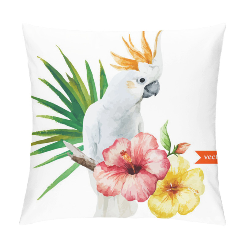 Personality  white parrot, hibiscus, tropical, palm trees, flowers, pattern, wallpaper pillow covers