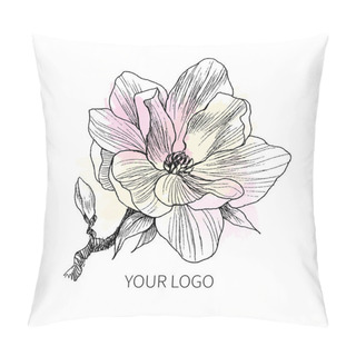 Personality  Ink, Pencil, The Leaves And Flowers Of Magnolia Isolate. Line Art Transparent Background. Hand Drawn Nature Painting. Freehand Sketching Illustration Pillow Covers