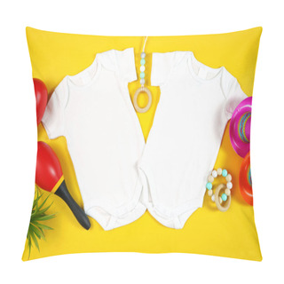 Personality  Cinco De Mayo Two Twins Baby Rompers Flatlay Mock Up. Pillow Covers