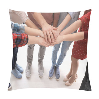 Personality  Young People Putting Hands Together As Symbol Of Unity Pillow Covers