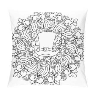 Personality  St Patrick's Day Mandala, Leprechaun Hat, Clover And Intricate Patterns In Zen Coloring Page Vector Illustration Pillow Covers