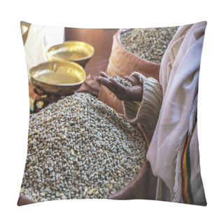 Personality  Coffee Beans In A Market Of Ethiopia. Pillow Covers