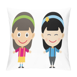 Personality  Japanese And Indian Cartoon Vector Girls In Different Costumes Pillow Covers
