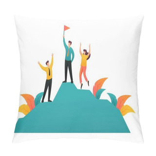 Personality  Team Entrepreneurs Celebrates Victory On Top Of Success. Flat 2D Character. Concept For Web Design Pillow Covers