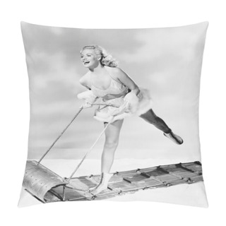 Personality  Young Woman In An Ice-skating Outfit On Sled Pillow Covers