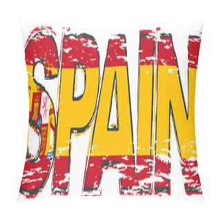 Personality  Word SPAIN With Spanish National Flag Under It, Distressed Grung Pillow Covers