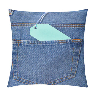 Personality  Close Up View Of Turquoise Paper Sale Tag On Rope On Jeans  Pillow Covers