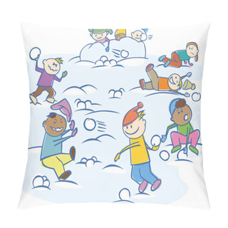Personality  Kids Playing Snowballs Isolated Pillow Covers