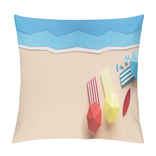 Personality  Summer Creative Wallpaper With Sandy Beach, Sea And Umbrellas Pillow Covers
