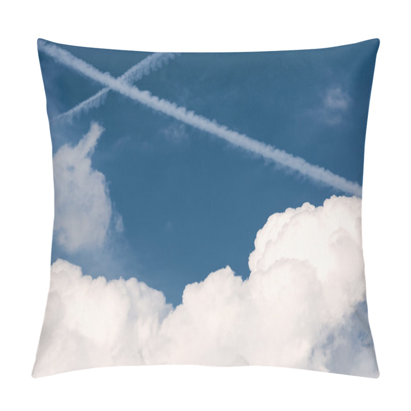 Personality  Two crossing traces from planes in blue sky pillow covers