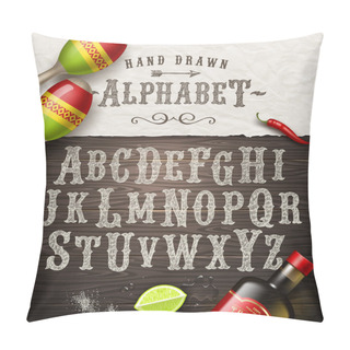Personality  Vector Hand Drawn Vintage Alphabet - Old Mexican Signboard Style Font Pillow Covers