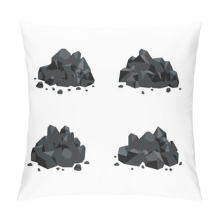 Personality  Vector Illustration Set Of Various Piles Of Black Coal Isolated On White Background. Pillow Covers
