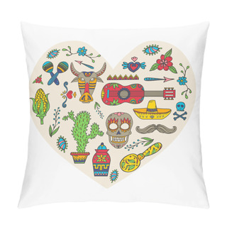 Personality  I Love Mexico. Set Of Mexican Traditional And Cultural Elements Pillow Covers