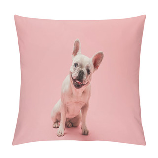 Personality  Small French Bulldog With Dark Nose On Pink Background Pillow Covers