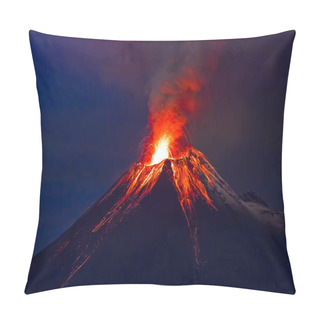 Personality  Long Exposure, Tungurahua Volcano With Blue Skyes Pillow Covers
