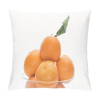 Personality  Close Up Of Tangerines Pile In Glass Bowl Isolated On White Pillow Covers