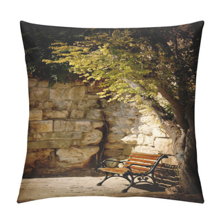 Personality  Bench, Tree And Old Stone Wall Pillow Covers
