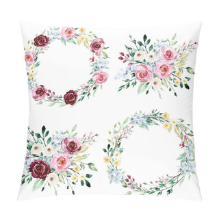 Personality  Decor Concept With Flowers Wreaths, Watercolor Floral Clip Art. Pillow Covers