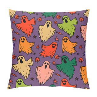 Personality  Vector Halloween Seamless Pattern With Cute Ghosts On Black Background. Cloth Ghosts. Flying Phantoms. Halloween Scary Ghostly Monsters. Pillow Covers