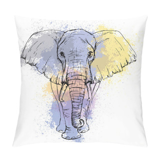 Personality  Sketch By Pen African Elephant Front View Against The Background Pillow Covers