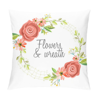 Personality  Wreath With Beautiful Flowers. Pillow Covers