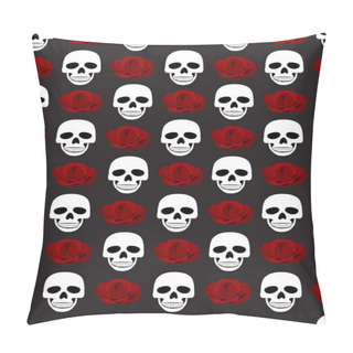 Personality  Skull And Roses Seamless Pattern On Black Background. Halloween Skull Pattern Background. Vector Illustration Pillow Covers