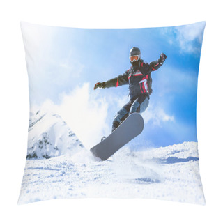 Personality  Jumping Snowboarder From Hill In Winter Pillow Covers