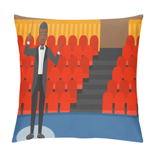 Personality  Conductor Directing With Baton. Pillow Covers