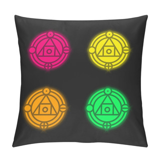 Personality  Alchemy Four Color Glowing Neon Vector Icon Pillow Covers