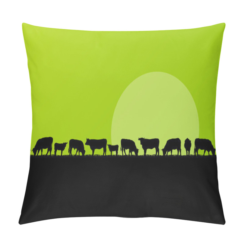 Personality  Beef cattle and milk cow herd in countryside field landscape ill pillow covers