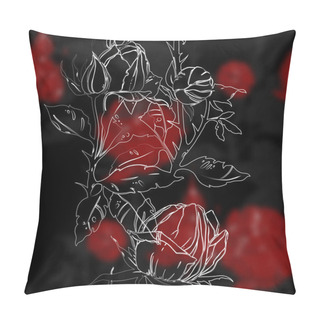 Personality  Imprints Roses - Leaves, Stems, Thorns, Buds, Flowers - Mix Repeat Seamless Pattern. Digital Hand Drawn Picture Pillow Covers